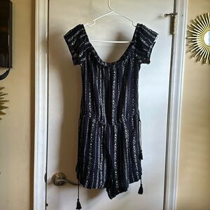 Be cool navy blue and white off the shoulder romper